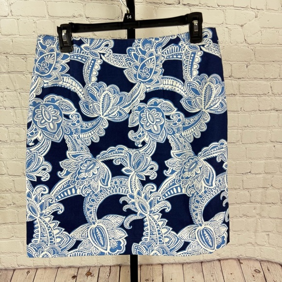Talbots Blue Two Toned Floral Print Straight Skirt Size 4 - Picture 5 of 6